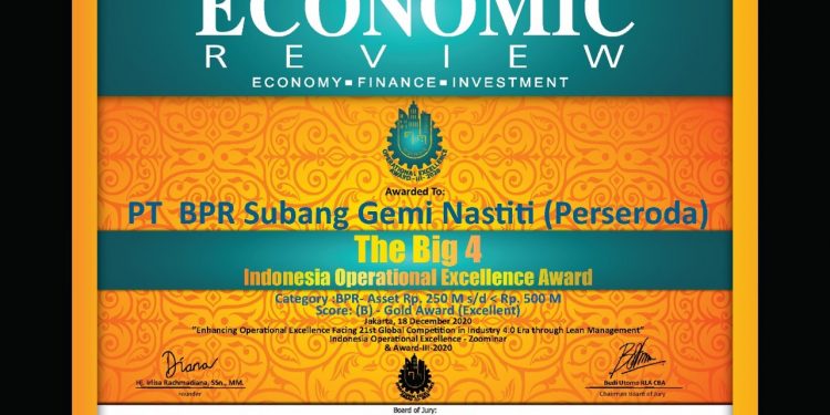 Implementasikan Visi Misi, Bank Subang Raih Indonesia Operational Excellence Award 2020
