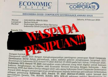 Waspada Penipuan Mengatasnamakan Economic Review & Indonesia GCG Award-VI-2021