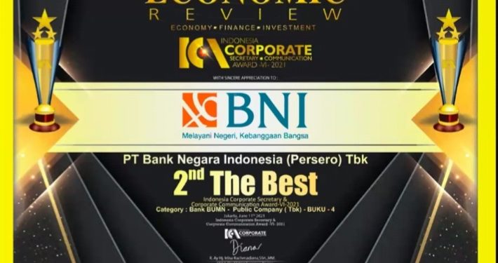 Berhasil Kelola Sekretariat & Komunikasi Perseroan, Bank BNI Raih 2nd The Best ICCA-VI-2021