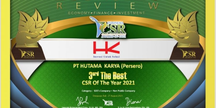 Hutama Karya Raih 2 Penghargaan ICSRA 2021 dengan Terapkan CSR Unggulan