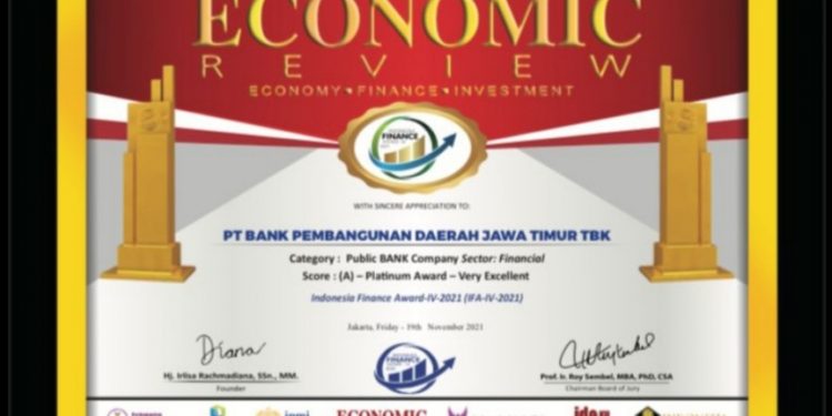 Bank Jatim Raih Platinum Award, Sektor Financial