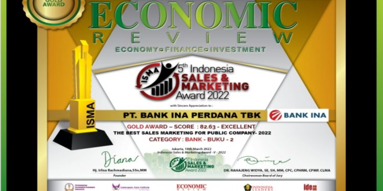 Bank Ina Raih Gold Award Sales Marketing Versi Economic Review