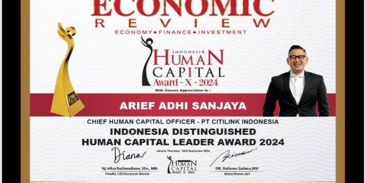Arief Adhi Sanjaya Raih Human Capital Leader Award 2024 Berkat Kinerja Apik dan Konsistensinya Pada Citilink