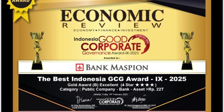 Bank Maspion Torehkan Prestasi di Ajang GCG Award 2025 Gelaran Economic Review dengan Raih Gold Award
